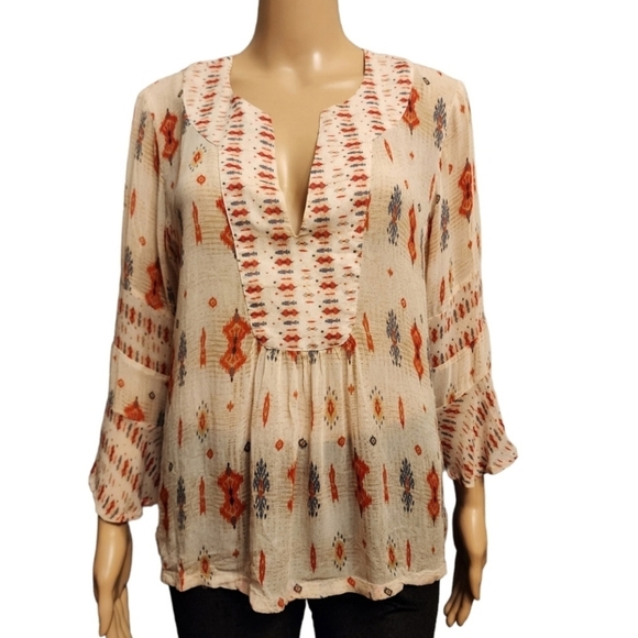 Lucky Brand Tops - Lucky Brand Semi Sheer Western Blouse Size L
